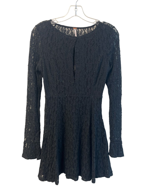 Free People Size M Black Nylon & Spandex Lace Long Sleeve Keyhole Dress Black / M