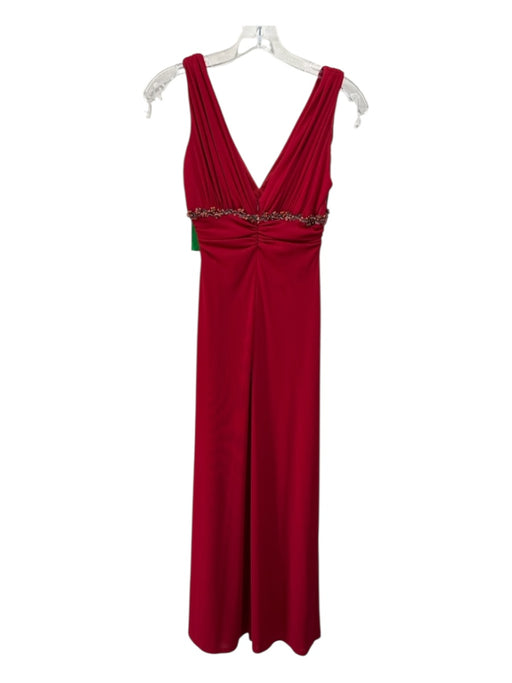 David Meister Size 6 Red Polyester Sleeveless Beaded Waist V Neck Maxi Dress Red / 6