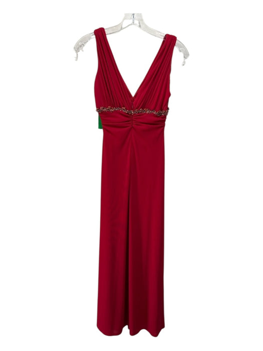 David Meister Size 6 Red Polyester Sleeveless Beaded Waist V Neck Maxi Dress Red / 6