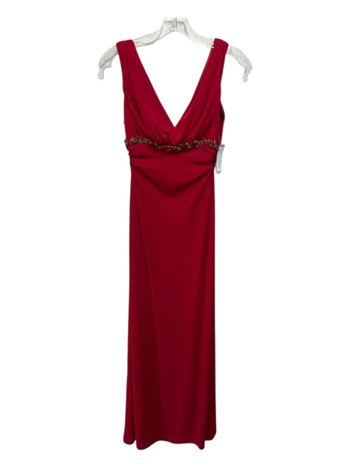 David Meister Size 6 Red Polyester Sleeveless Beaded Waist V Neck Maxi Dress Red / 6