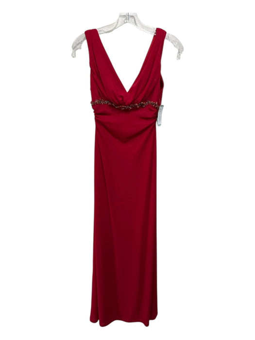 David Meister Size 6 Red Polyester Sleeveless Beaded Waist V Neck Maxi Dress Red / 6