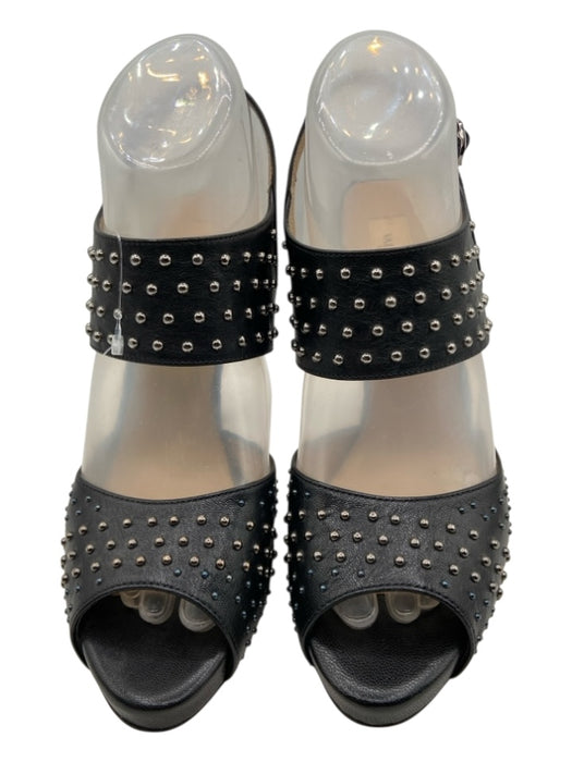 Valentino Garavani Shoe Size 39.5 Black & Pewter Leather Studded Sandals Black & Pewter / 39.5
