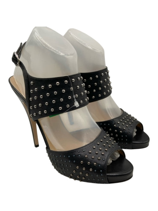 Valentino Garavani Shoe Size 39.5 Black & Pewter Leather Studded Sandals Black & Pewter / 39.5