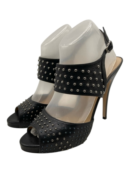 Valentino Garavani Shoe Size 39.5 Black & Pewter Leather Studded Sandals Black & Pewter / 39.5