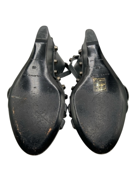 Balenciaga Shoe Size 40 Dark Gray Leather Studded Slingback Strappy Wedges Dark Gray / 40