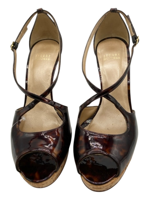 Stuart Weitzman Shoe Size 8.5 Brown & Tan Patent Leather Cork Peep Toe Pumps Brown & Tan / 8.5
