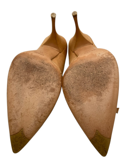 Prada Shoe Size 39 Beige & Cream Leather Whipstitch Bow Pointed Toe Pumps Beige & Cream / 39