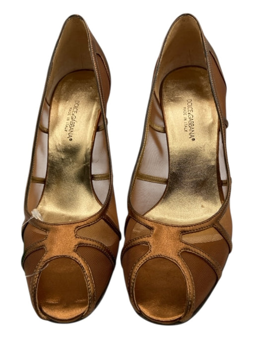 Dolce & Gabbana Shoe Size 39 Bronze Leather Mesh Stiletto Peep Toe Pumps Bronze / 39