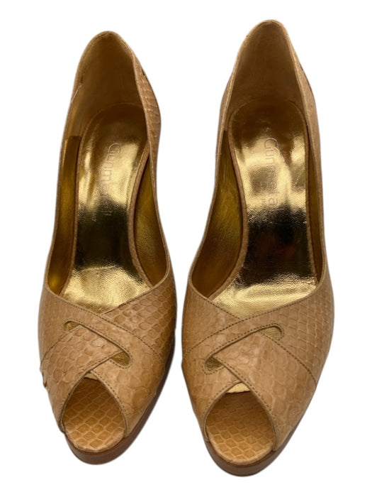 Gunmetal Shoe Size 39 Beige Snake Wood Stacked Stiletto Criss Cross Pumps Beige / 39