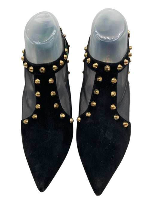 Stuart Weitzman Shoe Size 9 Black Leather Velvet & Mesh Studded Cut Out Booties Black / 9
