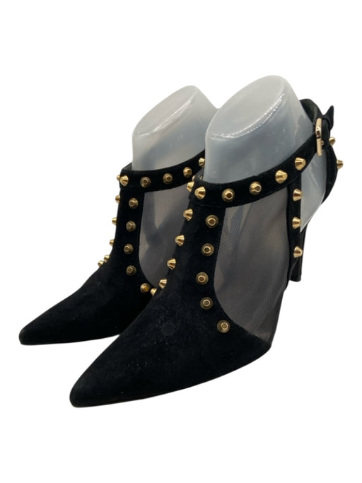 Stuart Weitzman Shoe Size 9 Black Leather Velvet & Mesh Studded Cut Out Booties Black / 9