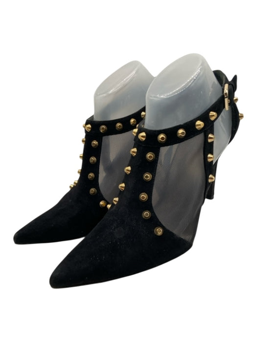 Stuart Weitzman Shoe Size 9 Black Leather Velvet & Mesh Studded Cut Out Booties Black / 9