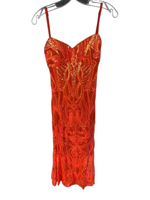 Morgan & Co. Size 3 Orange Polyester Spaghetti Strap Sequins Gown Orange / 3