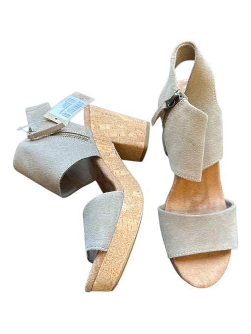 Toms Shoe Size 7.5 Taupe & Brown Suede Cork Side Zip Sandals Taupe & Brown / 7.5