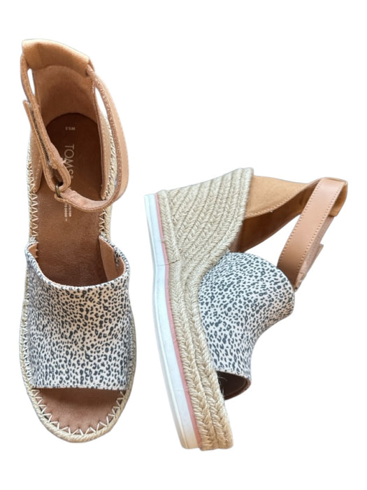 Toms Shoe Size 9.5 Tan & black Canvas Espadrille Animal Print Wedge Sandals Tan & black / 9.5
