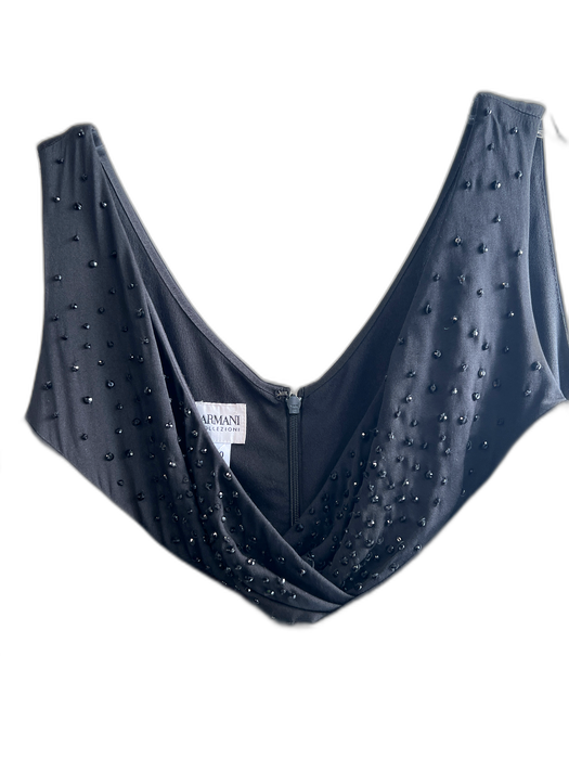 Armani Collezioni Size 10 Black Silk Sleeveless Surplice Rhinestones Maxi Gown Black / 10