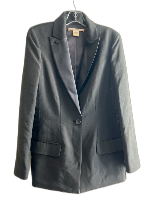 Diane Von Furstenberg Size 8 Black Wool One Button Solid Collar Blazer Jacket Black / 8