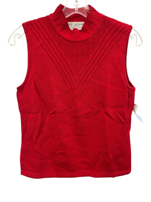 St. John Size S Red Rayon & Wool Short Sleeve Mock Neck Knit Sleeveless Top Red / S