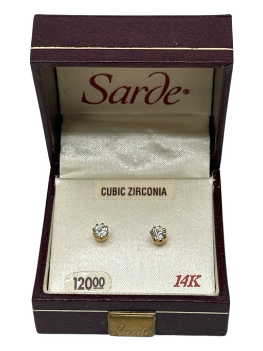 Sarde Clear & Gold 14K Gold Plated Cubic Zirconia Stud Post Back Earrings Clear & Gold