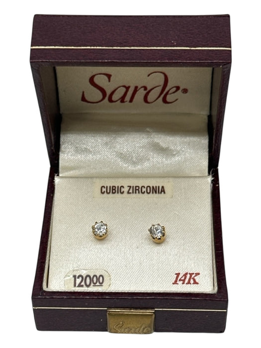 Sarde Clear & Gold 14K Gold Plated Cubic Zirconia Stud Post Back Earrings Clear & Gold
