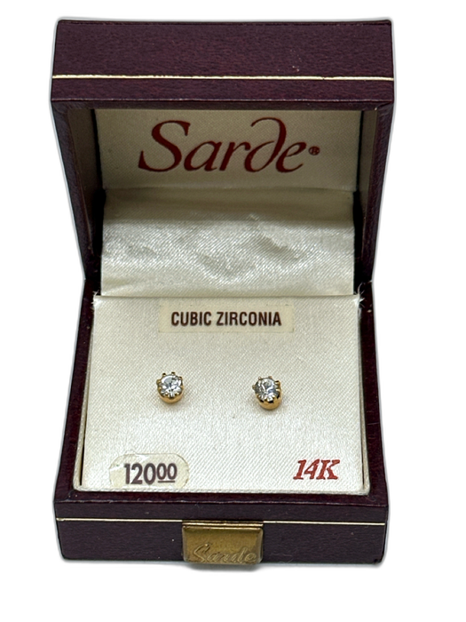 Sarde Clear & Gold 14K Gold Plated Cubic Zirconia Stud Post Back Earrings Clear & Gold