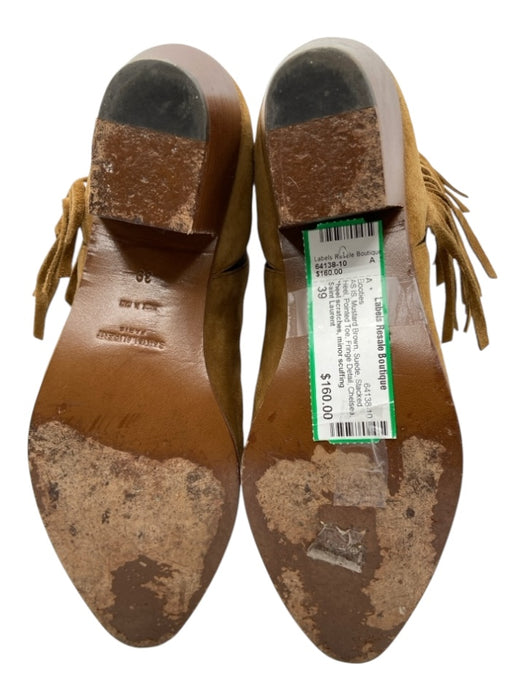 Saint Laurent Shoe Size 39 Mustard Brown Suede Stacked Heel Pointed Toe Booties Mustard Brown / 39