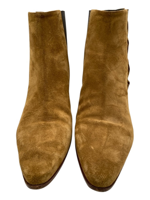 Saint Laurent Shoe Size 39 Mustard Brown Suede Stacked Heel Pointed Toe Booties Mustard Brown / 39