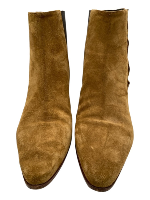 Saint Laurent Shoe Size 39 Mustard Brown Suede Stacked Heel Pointed Toe Booties Mustard Brown / 39