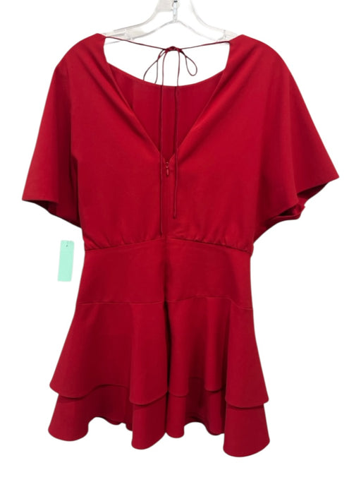 Alice + Olivia Size 4 Red Polyester Short Sleeve Gathered Tiered Flare Dress Red / 4