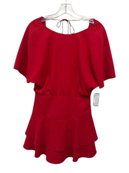 Alice + Olivia Size 4 Red Polyester Short Sleeve Gathered Tiered Flare Dress Red / 4