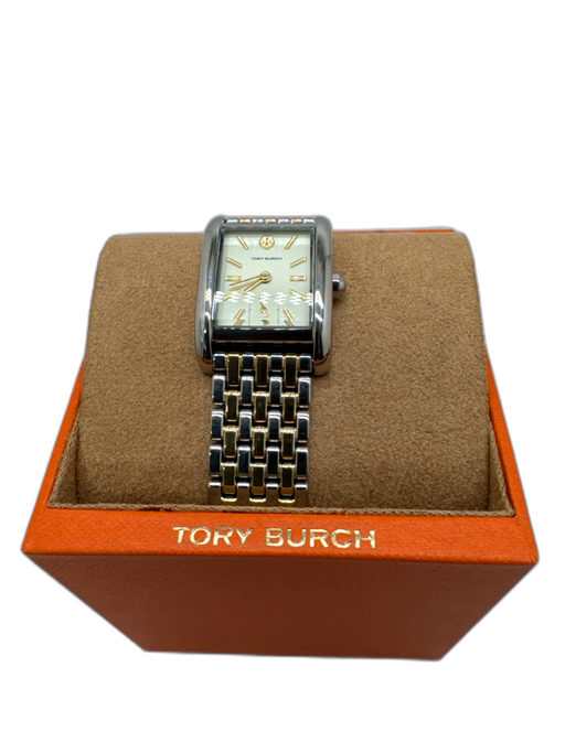 Tory Burch Silver & Gold Stainless steel Rectangle Face Cream Dial Watches Silver & Gold