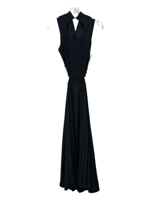 A.L.C. Size 10 Black Viscose Pleated scallop trim Open Back Maxi Dress Black / 10