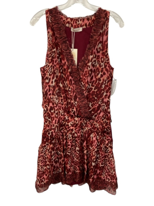 Ramy Brook Size 4 Burgundy Red & pink Silk & Polyester Sleeveless V Neck Dress Burgundy Red & pink / 4