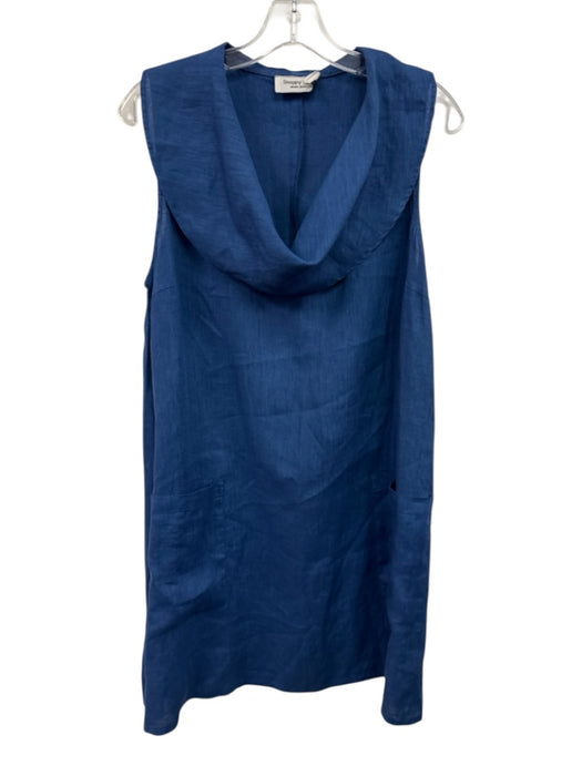 XiRENA Size M Blue & White Cotton Short Puff Sleeve Split Neck Paisley Dress Blue & White / M