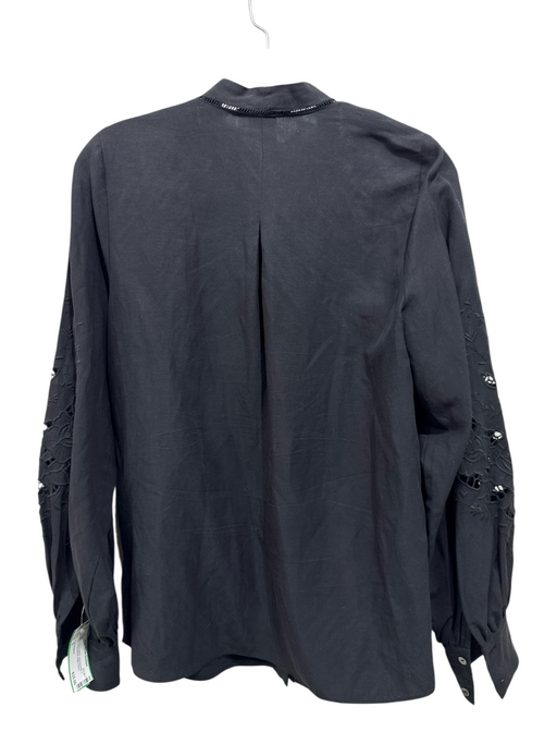 Kobi Halperin Size S Black Tencel Blend Lace Accents V Neck Long Sleeve Top Black / S