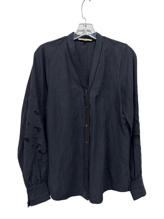 Kobi Halperin Size S Black Tencel Blend Lace Accents V Neck Long Sleeve Top Black / S