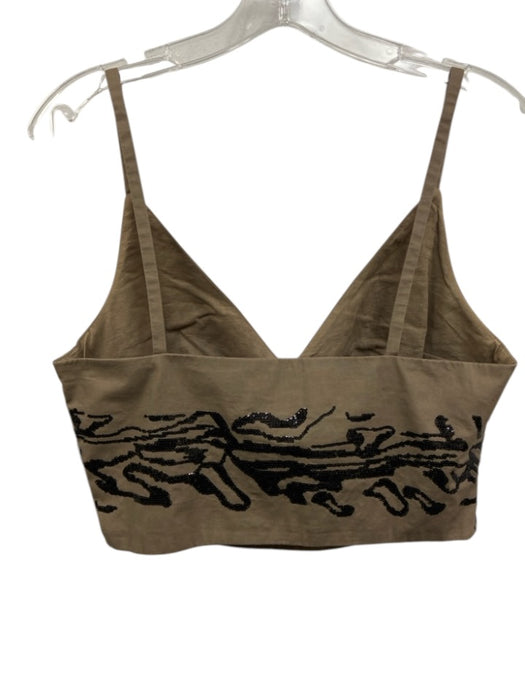 Rachel Comey Size 4 Brown & Black Cotton Spaghetti Strap Sequin V Neck Crop Top Brown & Black / 4