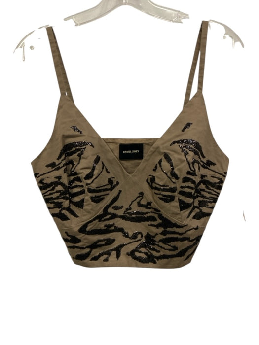 Rachel Comey Size 4 Brown & Black Cotton Spaghetti Strap Sequin V Neck Crop Top Brown & Black / 4