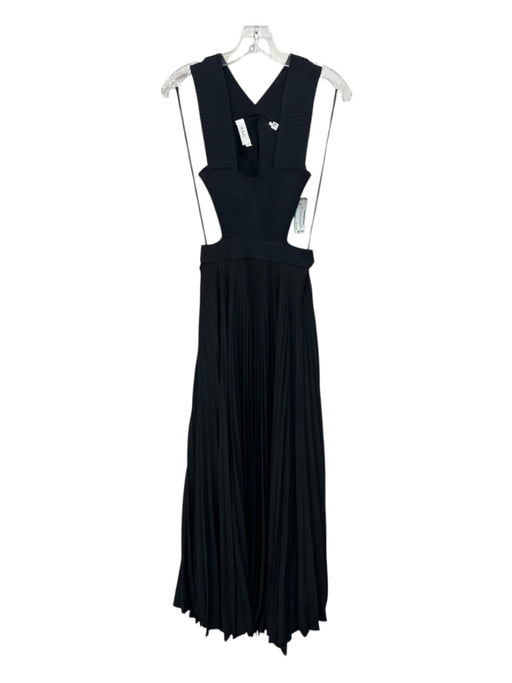 A.L.C. Size 2 Black Rayon Blend Pleated Cut Out Back Square Neck Maxi Dress Black / 2