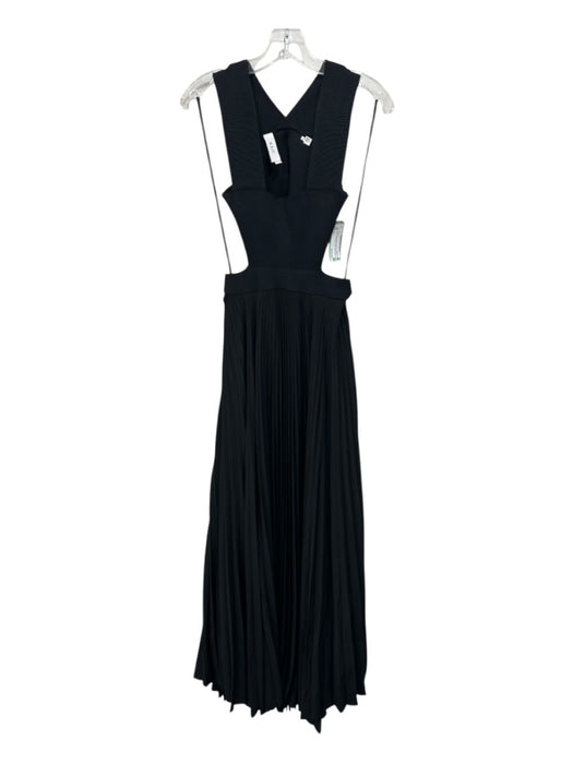 A.L.C. Size 2 Black Rayon Blend Pleated Cut Out Back Square Neck Maxi Dress Black / 2