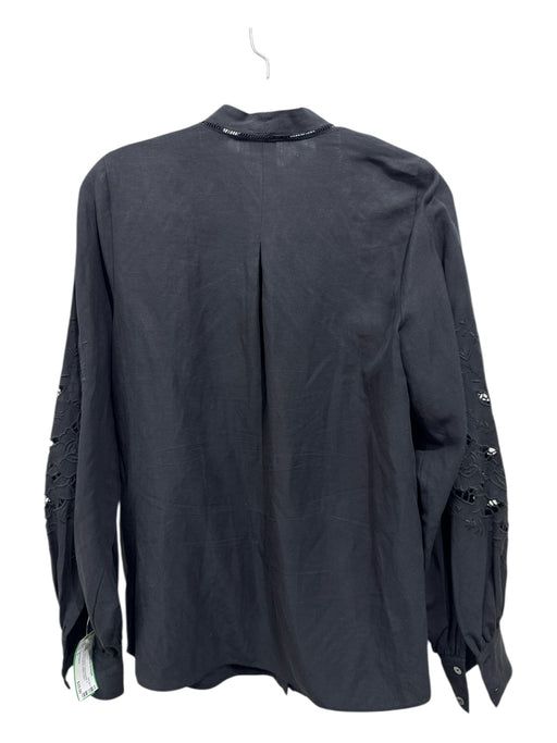 Kobi Halperin Size S Black Tencel Blend Lace Accents V Neck Long Sleeve Top Black / S