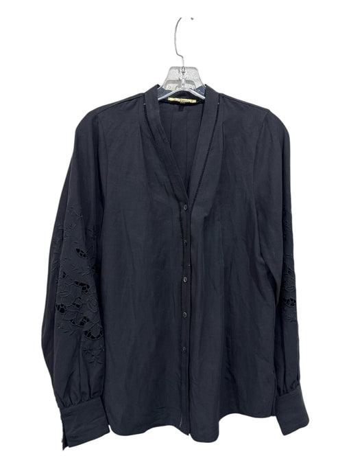 Kobi Halperin Size S Black Tencel Blend Lace Accents V Neck Long Sleeve Top Black / S