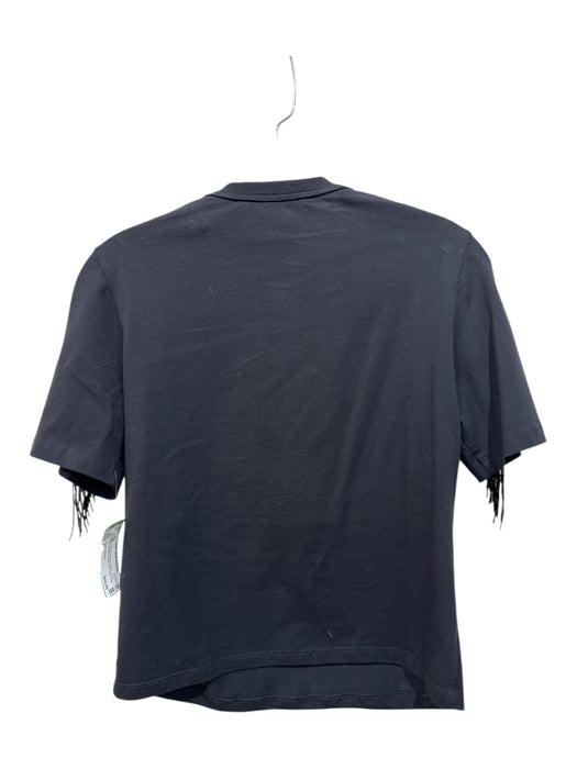 Veronica Beard Size XS Black Cotton Blend Beaded Fringe Crew Neck Top Black / XS