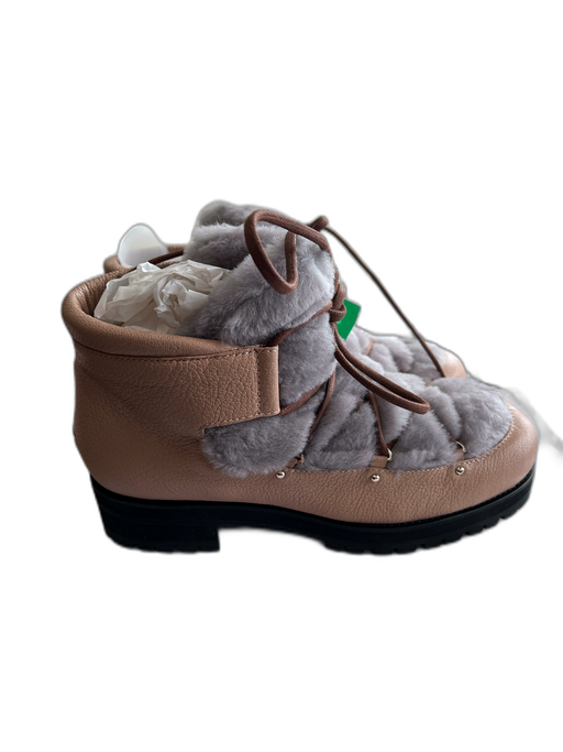 Jimmy Choo Shoe Size 42 Pale Pink & Gray Grain Leather Sherling lace up Boots Pale Pink & Gray / 42