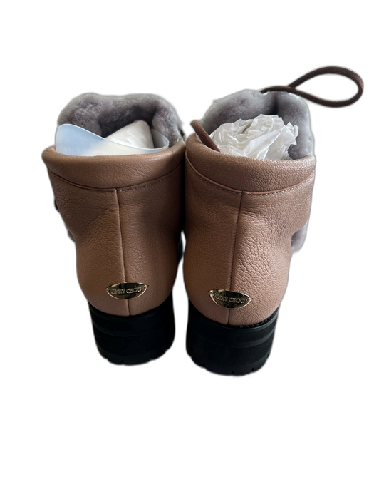 Jimmy Choo Shoe Size 42 Pale Pink & Gray Grain Leather Sherling lace up Boots Pale Pink & Gray / 42