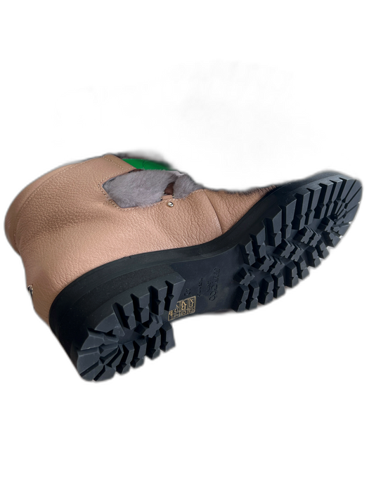 Jimmy Choo Shoe Size 42 Pale Pink & Gray Grain Leather Sherling lace up Boots Pale Pink & Gray / 42