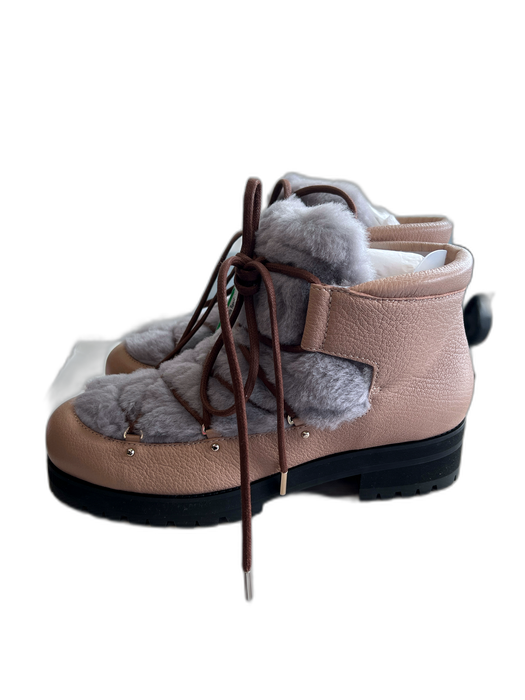 Jimmy Choo Shoe Size 42 Pale Pink & Gray Grain Leather Sherling lace up Boots Pale Pink & Gray / 42