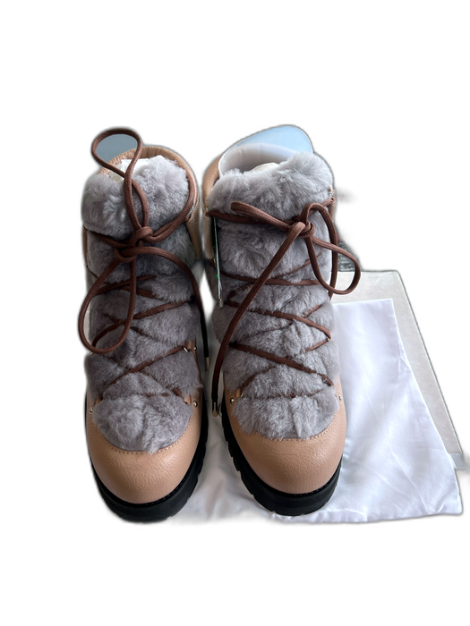 Jimmy Choo Shoe Size 42 Pale Pink & Gray Grain Leather Sherling lace up Boots Pale Pink & Gray / 42