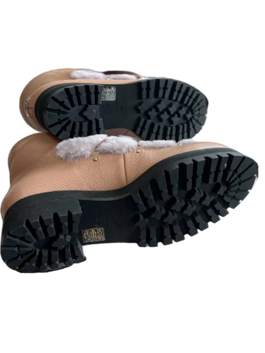 Jimmy Choo Shoe Size 40.5 Pale Pink & Gray Grain Leather Sherling lace up Boots Pale Pink & Gray / 40.5