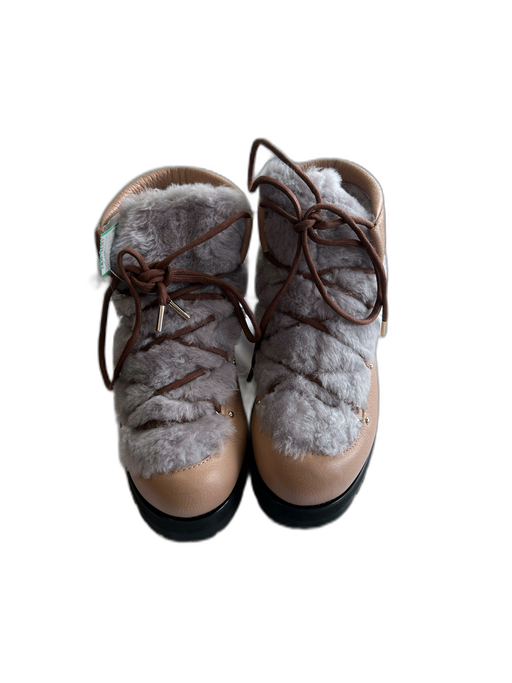 Jimmy Choo Shoe Size 40.5 Pale Pink & Gray Grain Leather Sherling lace up Boots Pale Pink & Gray / 40.5